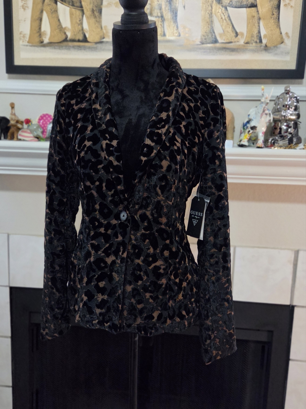 Guess Lisa Leopard Velvet Mesh Blazer